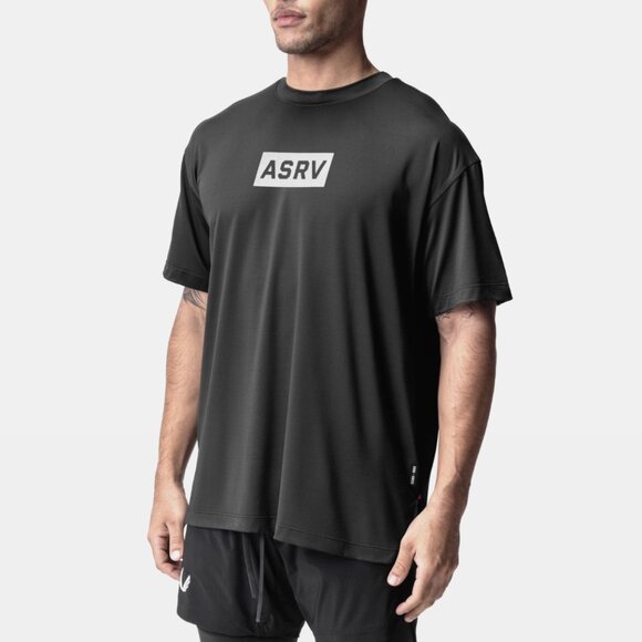 ASRV Space Grey Short Sleeve Aerosilver "BOX LOGO" Oversized Tee - Picture 1 of 5